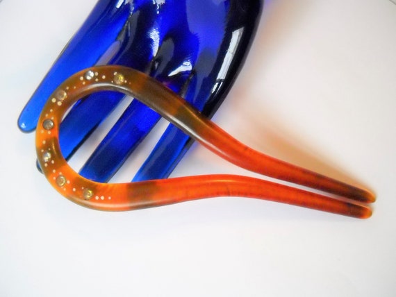Antique Hair Comb Faux Tortoise Shell Celluloid Rhinestones  display picture 1