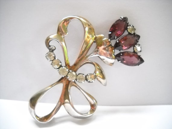 Silver Amethyst Vintage Brooch Big Bold Flower St… - image 5