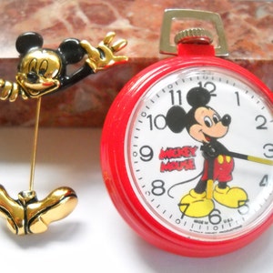 Vintage Disney Mickey Mouse Pocket Watch As Is Metal Mickey Mouse Stick Pin Disney Napier Collection Red Plastic Pocket Watch 40089 As Is