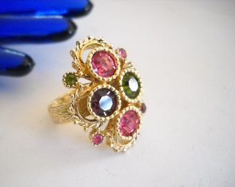 Sarah Coventry Ring Vintage Colorful Rhinestone Sarah Coventry Ring Austrian Lites Adjustable Mid Century Statement Ring Gift