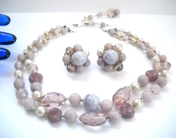 Vintage Japan Glass Bead Set Two Strand Necklace … - image 1