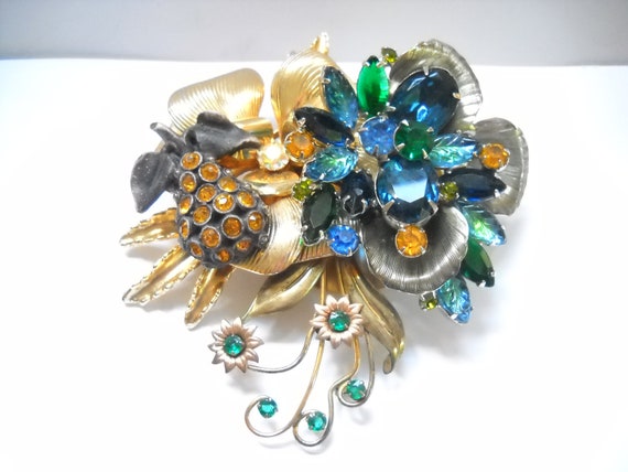 Repurposed Brooch Vintage Brooch Big Bold Rhinest… - image 8