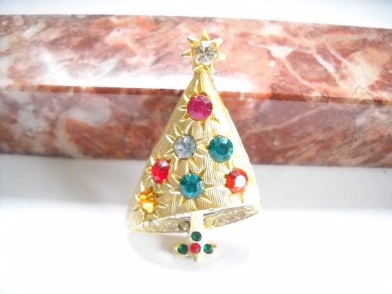 Holiday Brooch Vintage Christmas Tree Rhinestone … - image 7