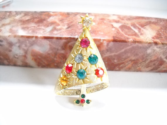 Holiday Brooch Vintage Christmas Tree Rhinestone … - image 4