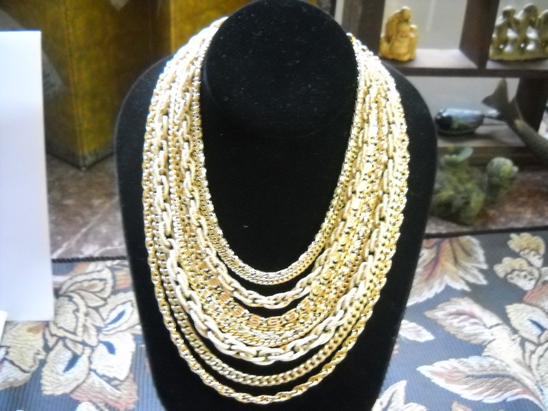 Vintage Chain Necklace 10 Swag Gold Tone Multi Shaped Layers Etsy