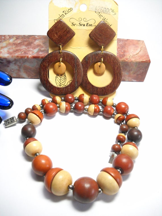 Wooden Necklace Earring Set Choker Geometric Wood… - image 5