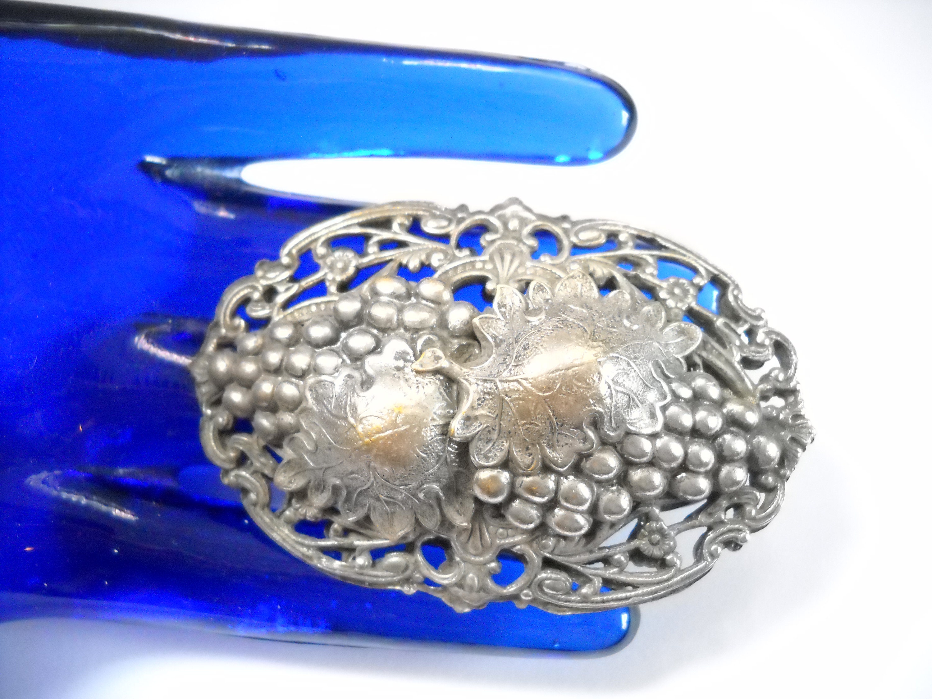 Broche Ancienne Raisin En Argent Plaqué Avec Perles Et Marcassites - Occasion Bon état