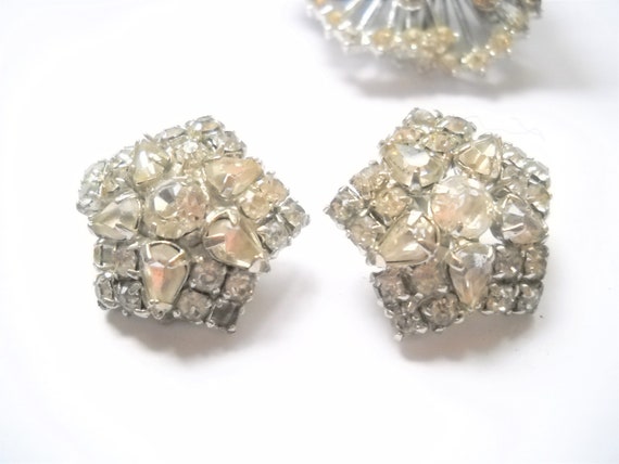 Vintage Rhinestone Set Brooch Earring Clear Rhine… - image 9