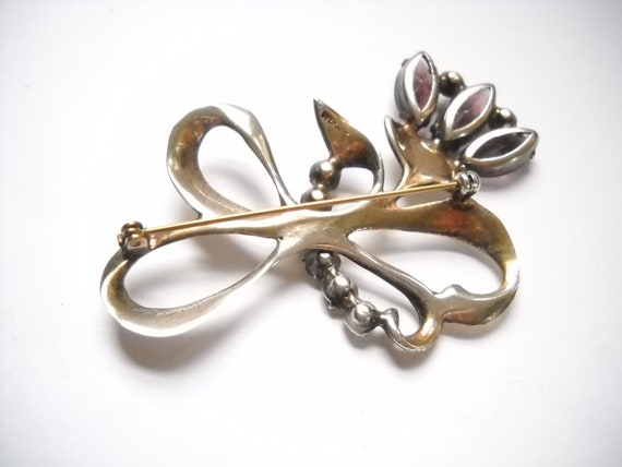 Silver Amethyst Vintage Brooch Big Bold Flower St… - image 10