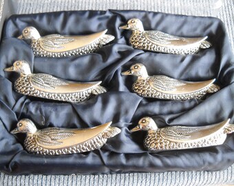 Vintage Silea Duck Knife Rests Vintage France in Box Cast Ducks in Silver Plate Bird Knife Rests Set Dining Kitchen Serving Statement Gift