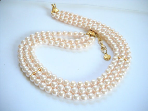 Vintage Pearl Richelieu Necklace Soft Pink Three … - image 2
