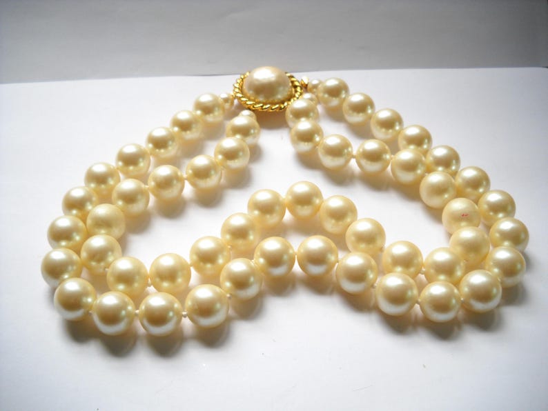 Carolee Pearl Necklace Double Strand Knotted Silvery Gold Duchess of ...