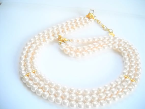 Vintage Pearl Richelieu Necklace Soft Pink Three … - image 10