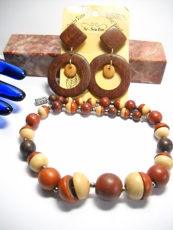 Wooden Necklace Earring Set Choker Geometric Wood… - image 4