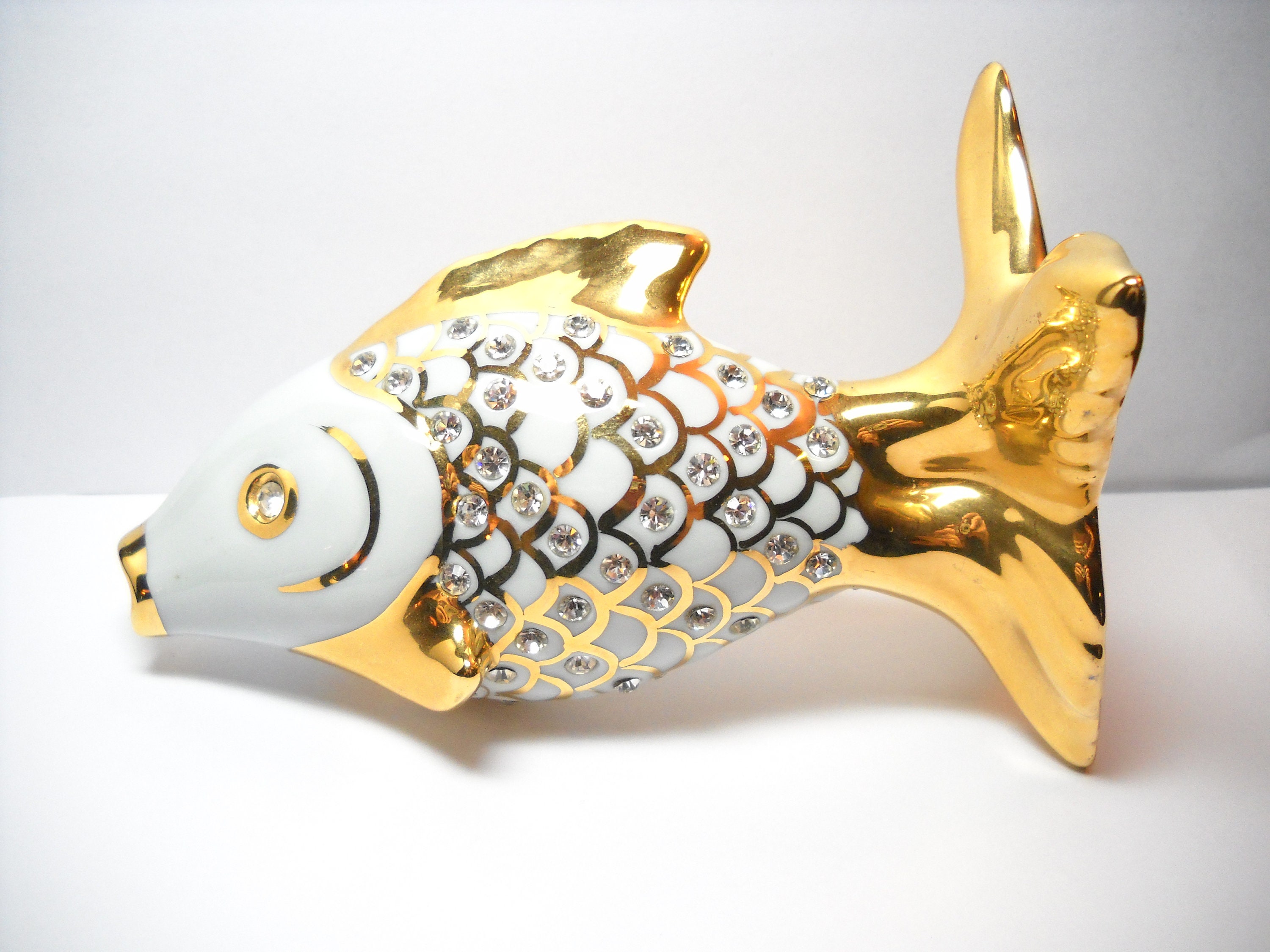 Vintage Capodimonte Fish Polaris Porcelain Swarovski