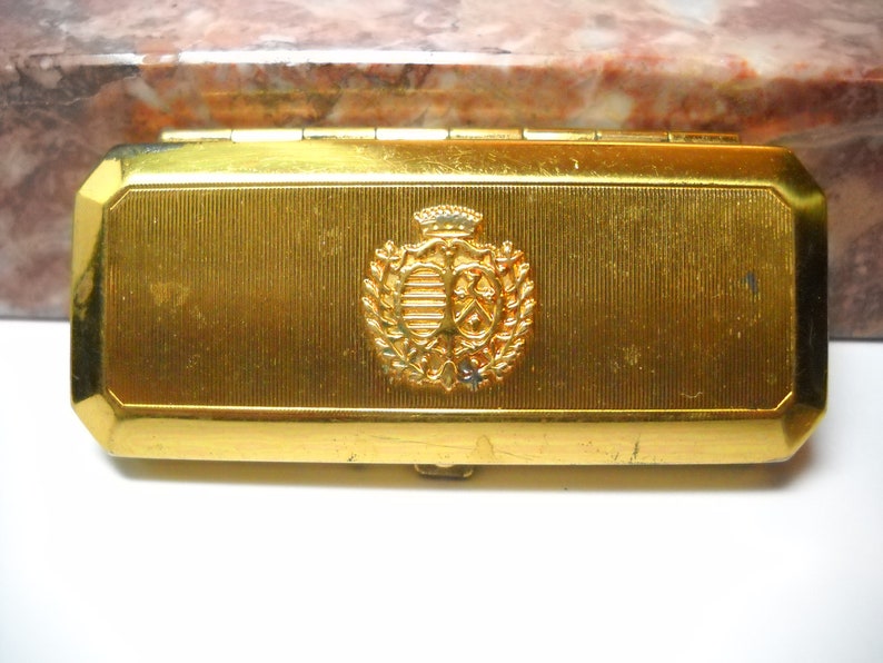 Vintage DuBarry Mascara Gold Box Vintage Du Barry Richard Hudnut Gold Tone Metal Compact Case Mid Century