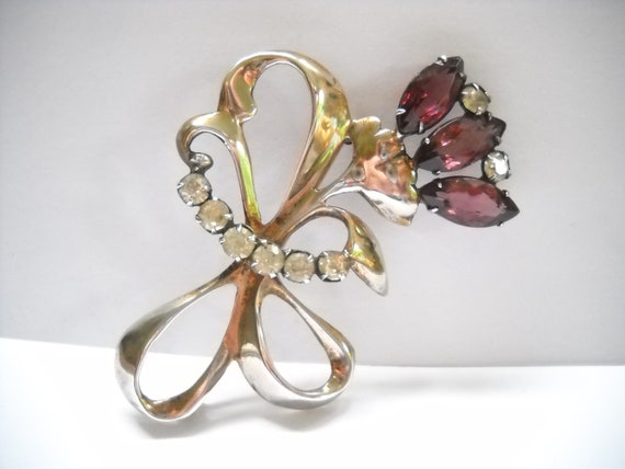 Silver Amethyst Vintage Brooch Big Bold Flower St… - image 1