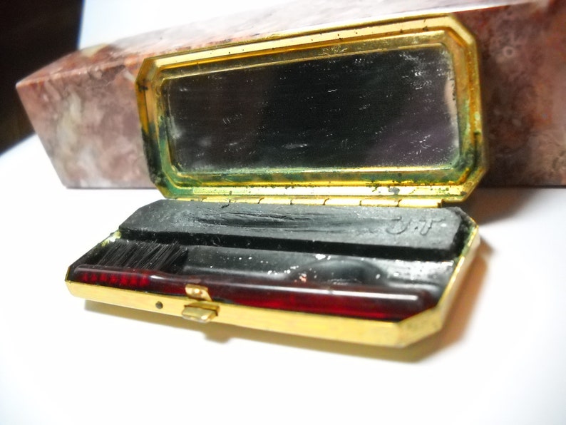 Vintage DuBarry Mascara Gold Box Vintage Du Barry Richard Hudnut Gold Tone Metal Compact Case Mid Century