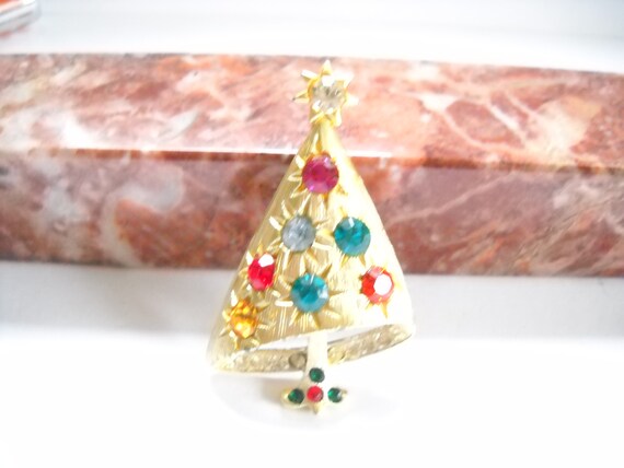 Holiday Brooch Vintage Christmas Tree Rhinestone … - image 5