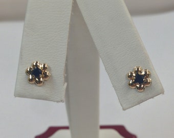 Natural Sapphire Stud Earrings Solid 14kt Yellow Gold. For Kids