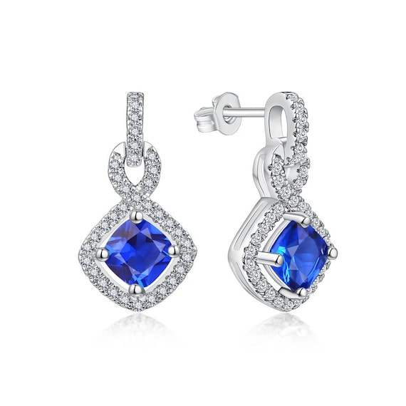Blue Topaz With White Sapphire Stud Earrings in Rhodium  White Rhodium Blue Sapphire Post Earrings main image 1