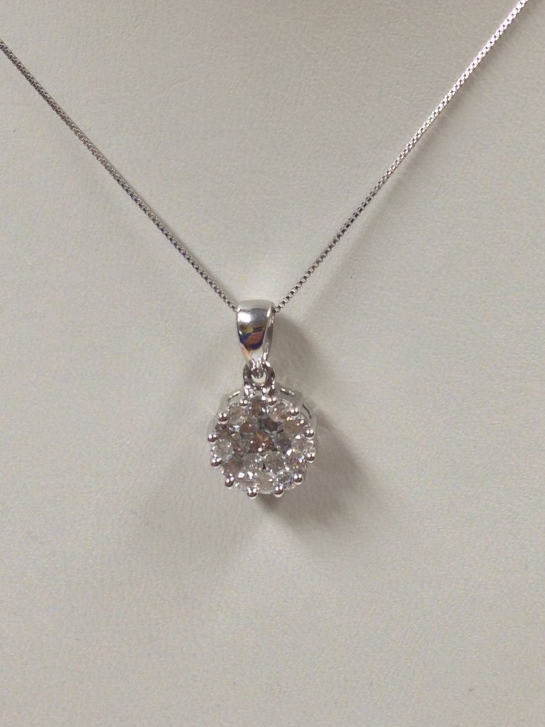 Natural Diamond Cluster Pendant Solid 14kt White Gold