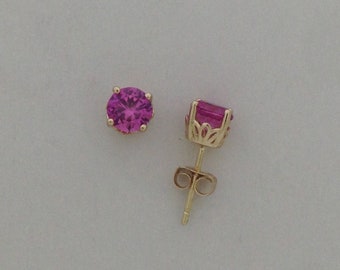 Natural Pink Sapphire Stud Earrings Solid 14kt Yellow Gold