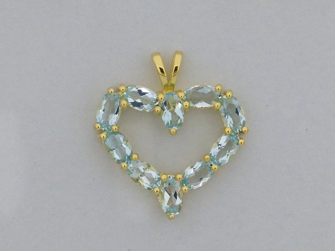 Natural Blue Topaz Heart Pendant 925 Sterling Silver Gold Plated - Etsy