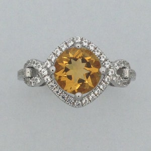 Natural Citrine with White Sapphire Ring in 925 Sterling Silver