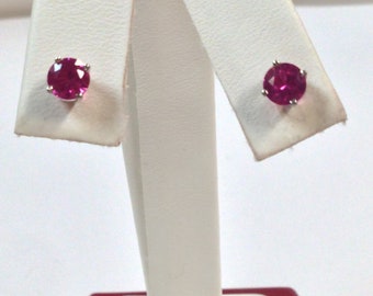 Natural Pink Sapphire Stud Earrings Solid 14kt White Gold