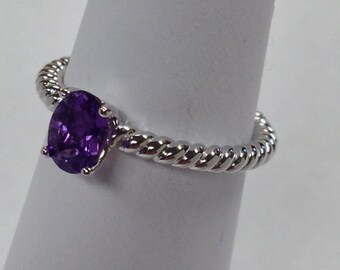 Natural Amethyst Solitaire Ring 925 Sterling Silver