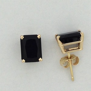 Black Onyx Stud Earrings Solid 14kt Yellow Gold