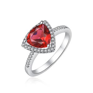 Ruby with Created White Sapphire Ring in Rhodium Plated Brass