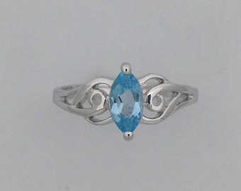 Marquise Cut Natural Blue Topaz Ring 925 Sterling Silver