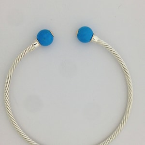 Turquoise Bangle Bracelet 925 Sterling Silver & Solid 14kt Yellow Gold