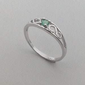 Baby Ring With Natural Emerald Solid 14kt White Gold