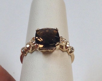 Smoky Quartz Ring Solid 14kt Yellow Gold