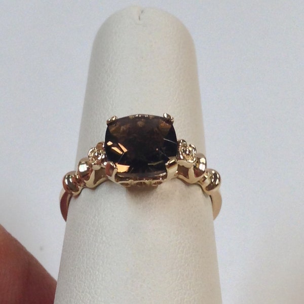 Smoky Quartz Ring Solid 14kt Yellow Gold