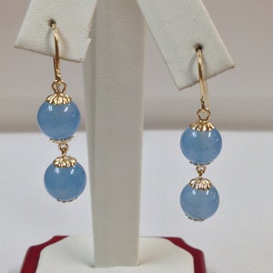Aquamarine Dangle Earrings Solid 14kt Yellow Gold