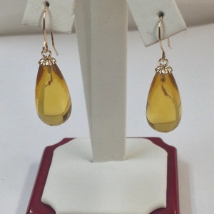 Citrine Dangle & Drop Earrings Solid 14kt Yellow Gold