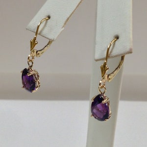 Natural Amethyst Dangle Earrings Solid 14kt Yellow Gold