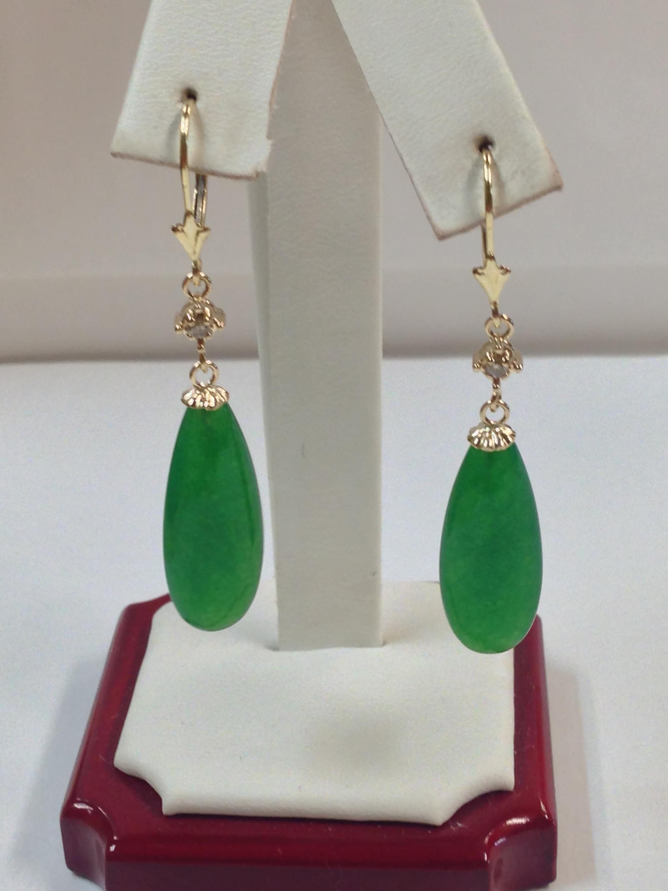 Diamond Earrings 14k Gold Jade Earrings Jade With Natural