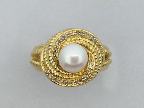 Cultured Freshwater Pearl with Natural Diamond Ring 925 | Etsy