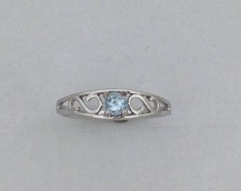 Baby Ring with Natural Aquamarine Solid 14kt White Gold