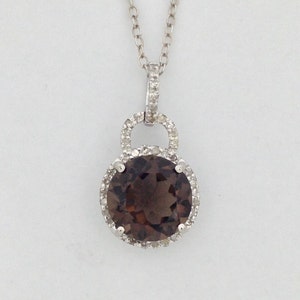 Natural Smoky Topaz with Natural Diamond Pendant  925 Sterling