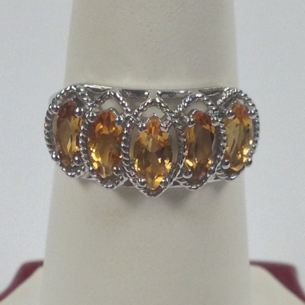 Natural Citrine Cluster Ring 925 Sterling Silver