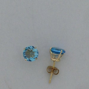 Natural Blue Topaz Stud Earrings Solid 10kt Yellow Gold