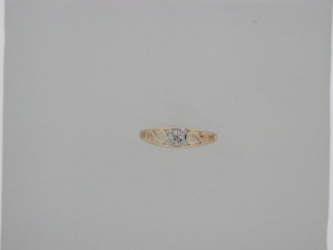 Baby Ring With Natural Diamond Solid 14kt Yellow Gold Etsy