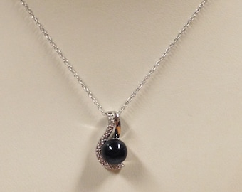 Black Onyx with Natural Diamond Pendant in 925 Sterling Silver