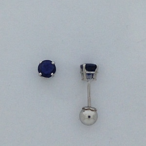 Natural Sapphire Earrings Solid 14kt White Gold Screwback.  For Baby Children